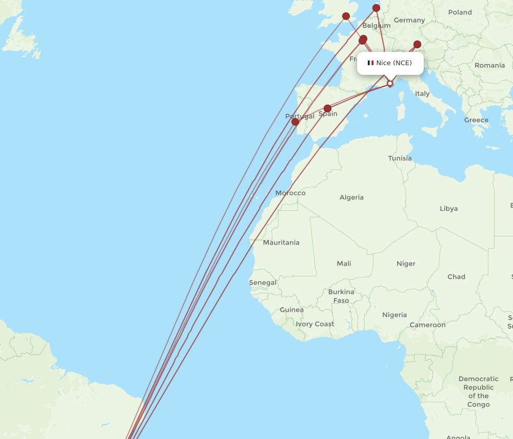 NCE to GIG flights and routes map