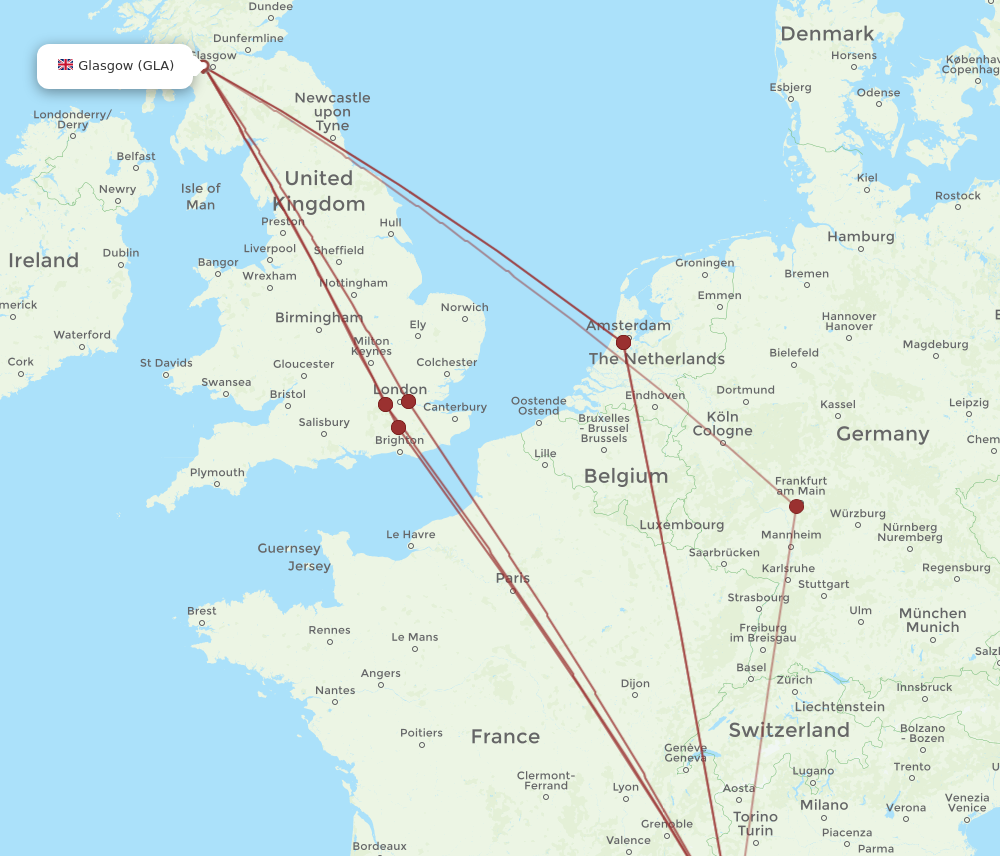 NCE to GLA flights and routes map