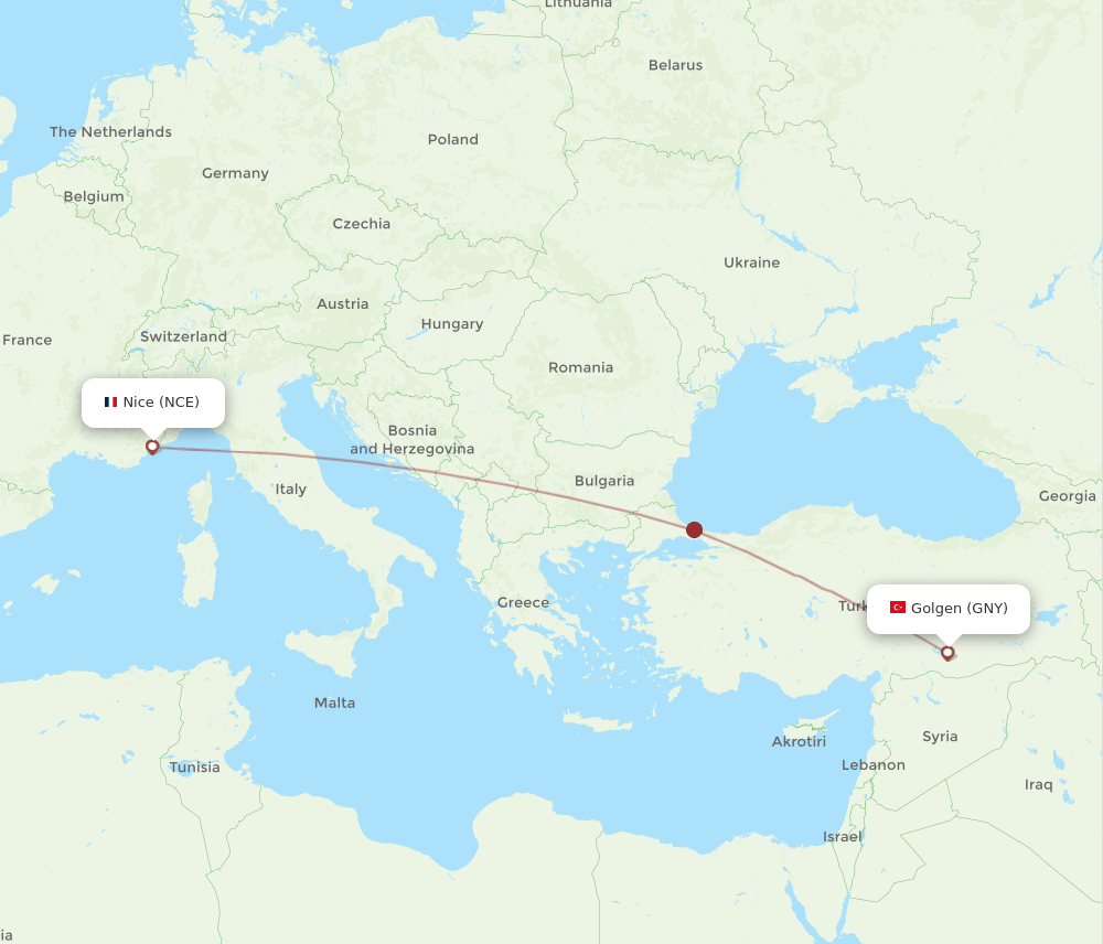 NCE-GNY flight routes