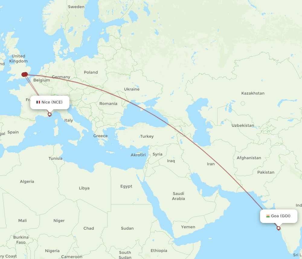 NCE-GOI flight routes