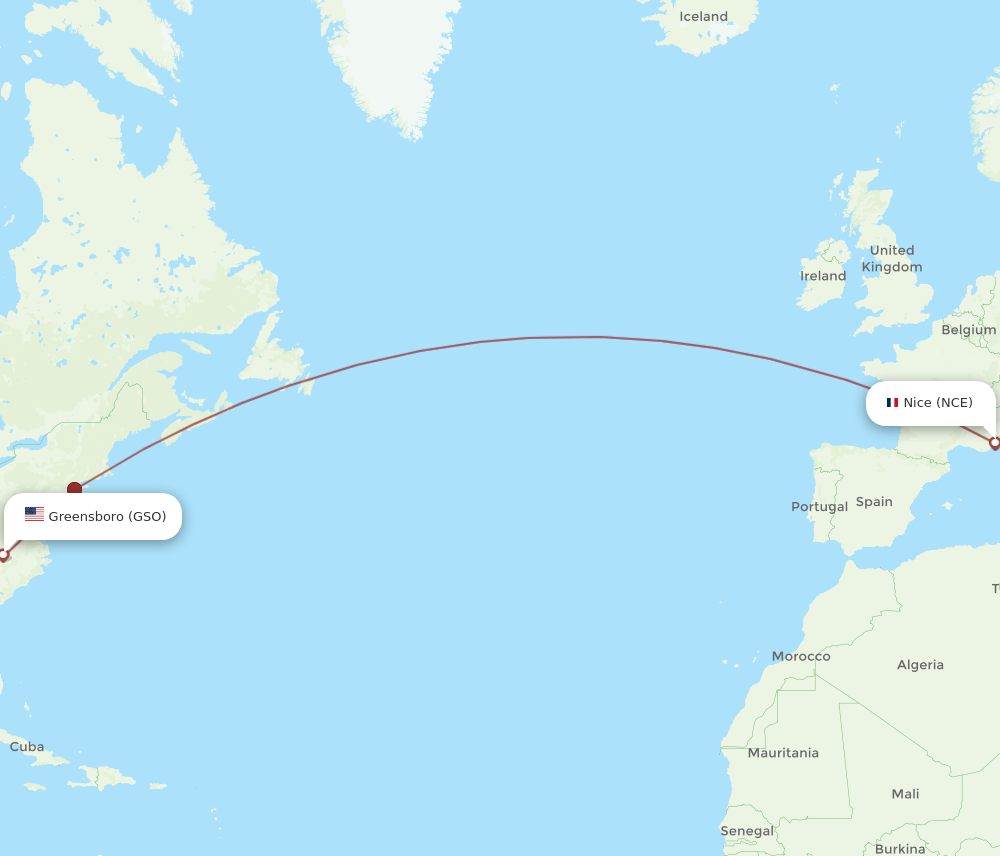 NCE-GSO flight routes