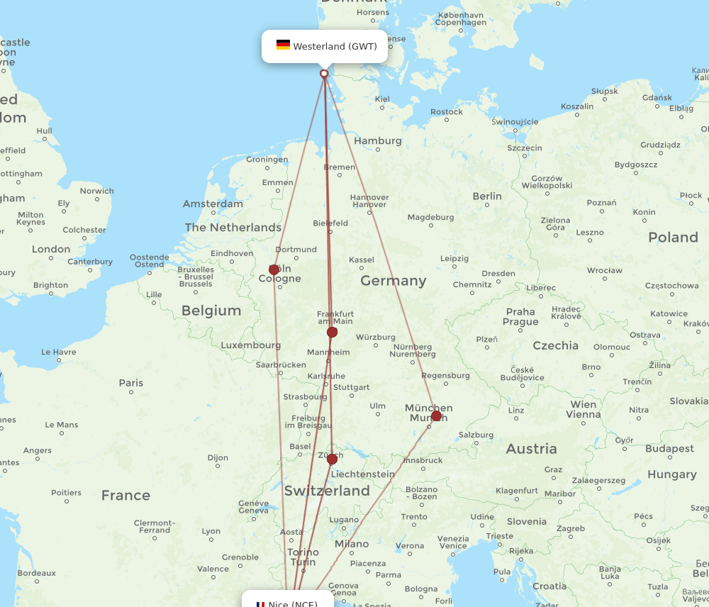 NCE-GWT flight routes