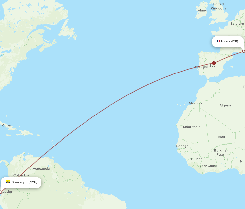 NCE to GYE flights and routes map