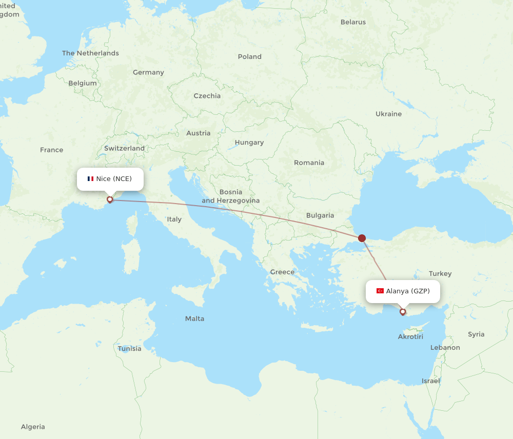 NCE-GZP flight routes