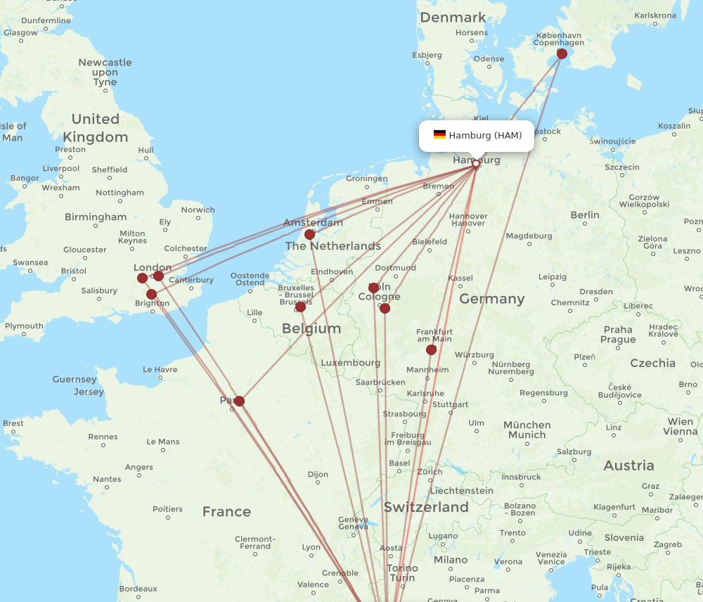 NCE to HAM flights and routes map