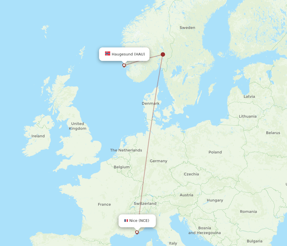 NCE-HAU flight routes