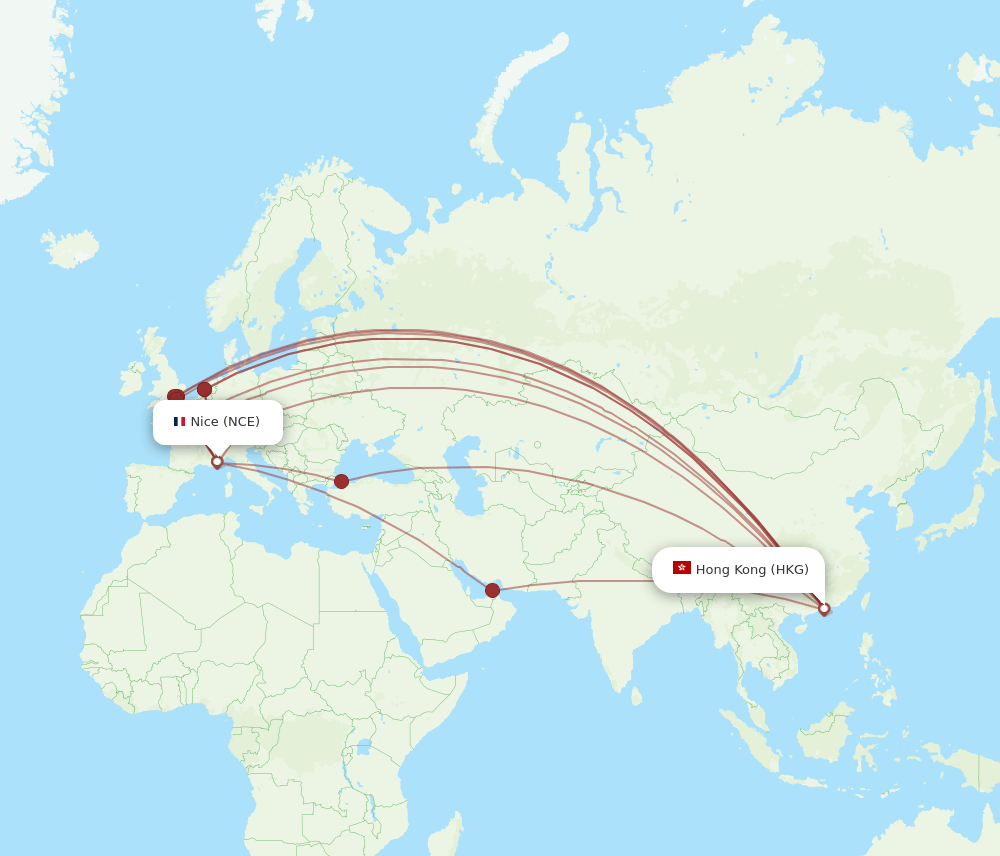 NCE-HKG flight routes