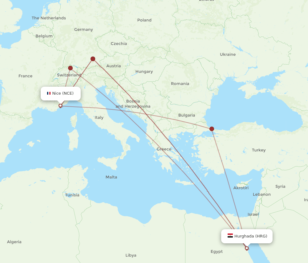 NCE-HRG flight routes