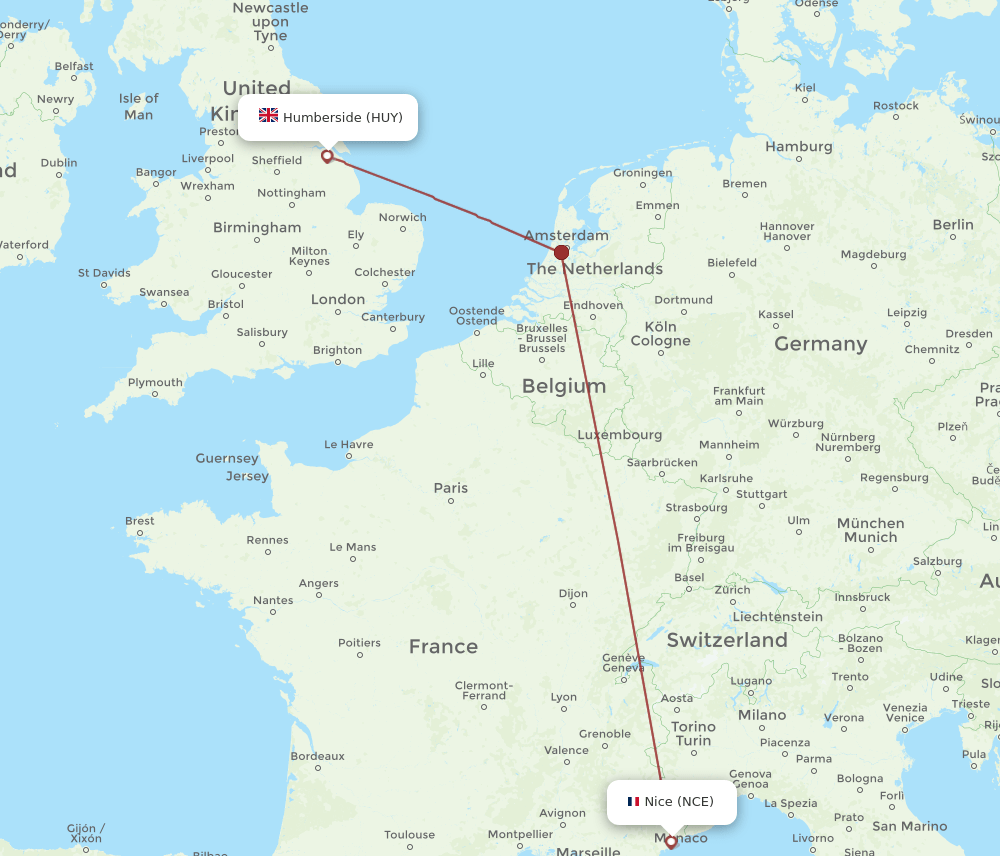NCE-HUY flight routes