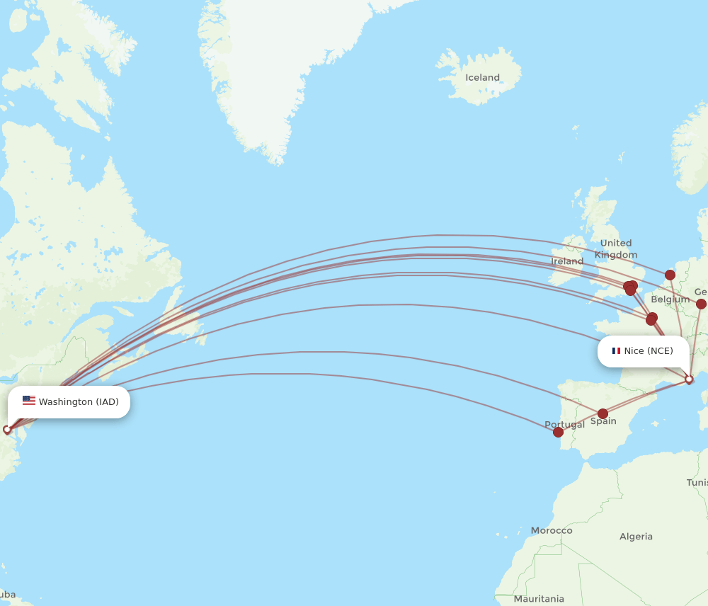 NCE-IAD flight routes