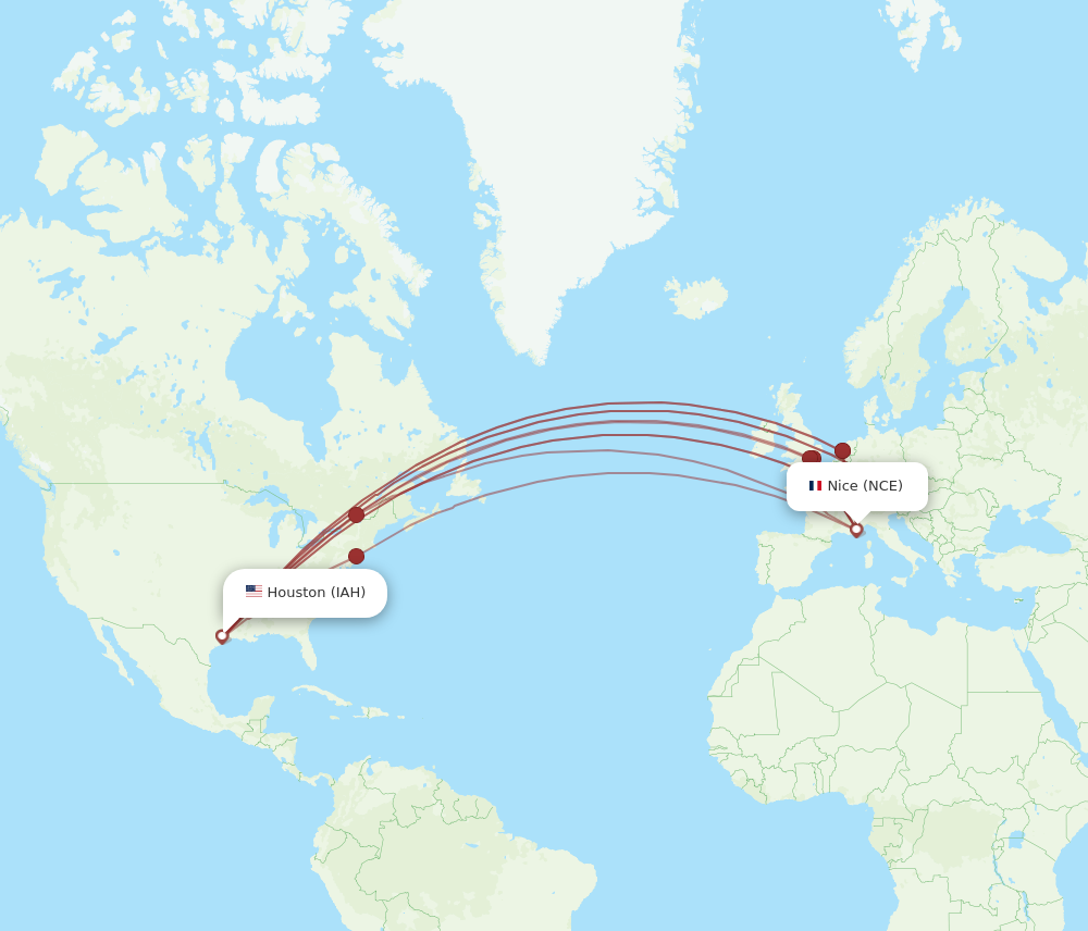 NCE to IAH flights and routes map