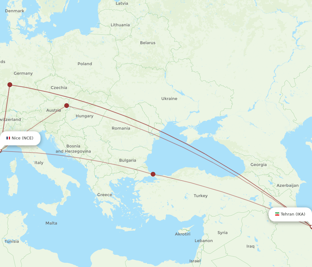 NCE-IKA flight routes