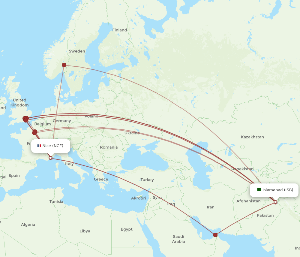 NCE-ISB flight routes