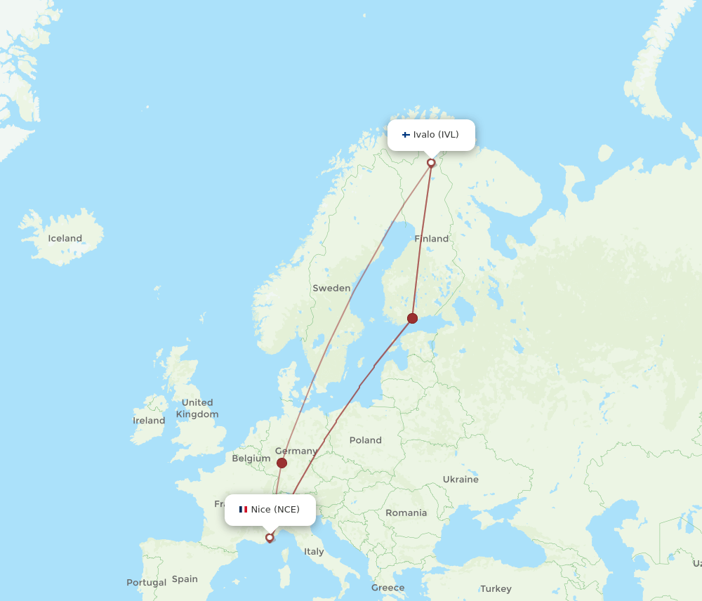 NCE to IVL flights and routes map