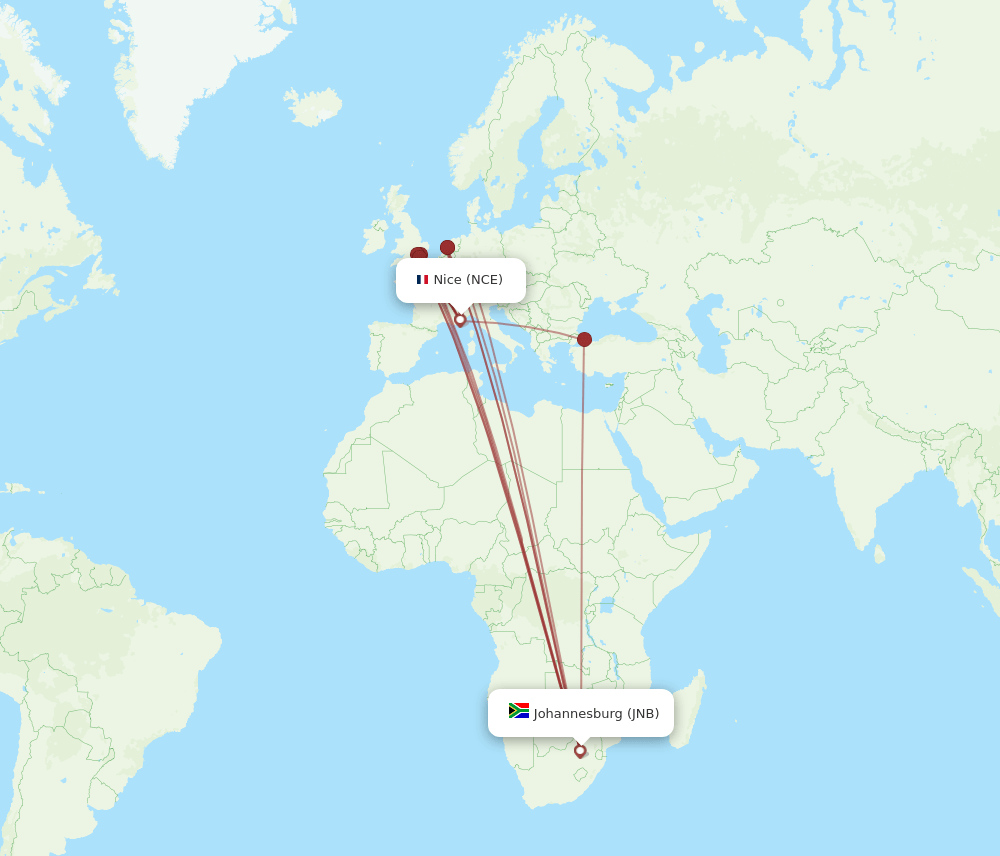 NCE-JNB flight routes