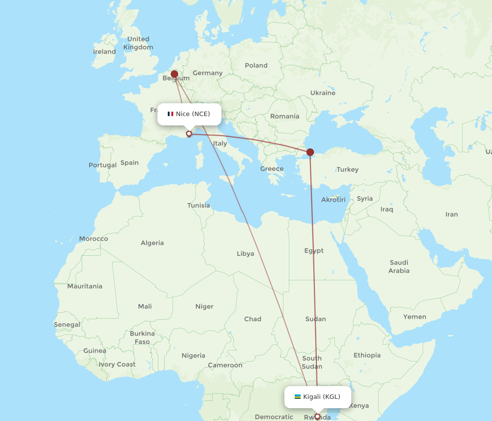 NCE-KGL flight routes