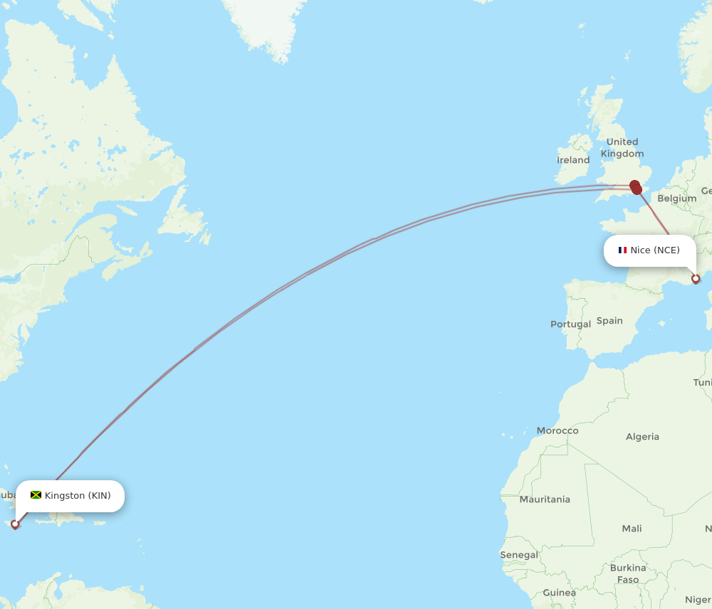 NCE-KIN flight routes