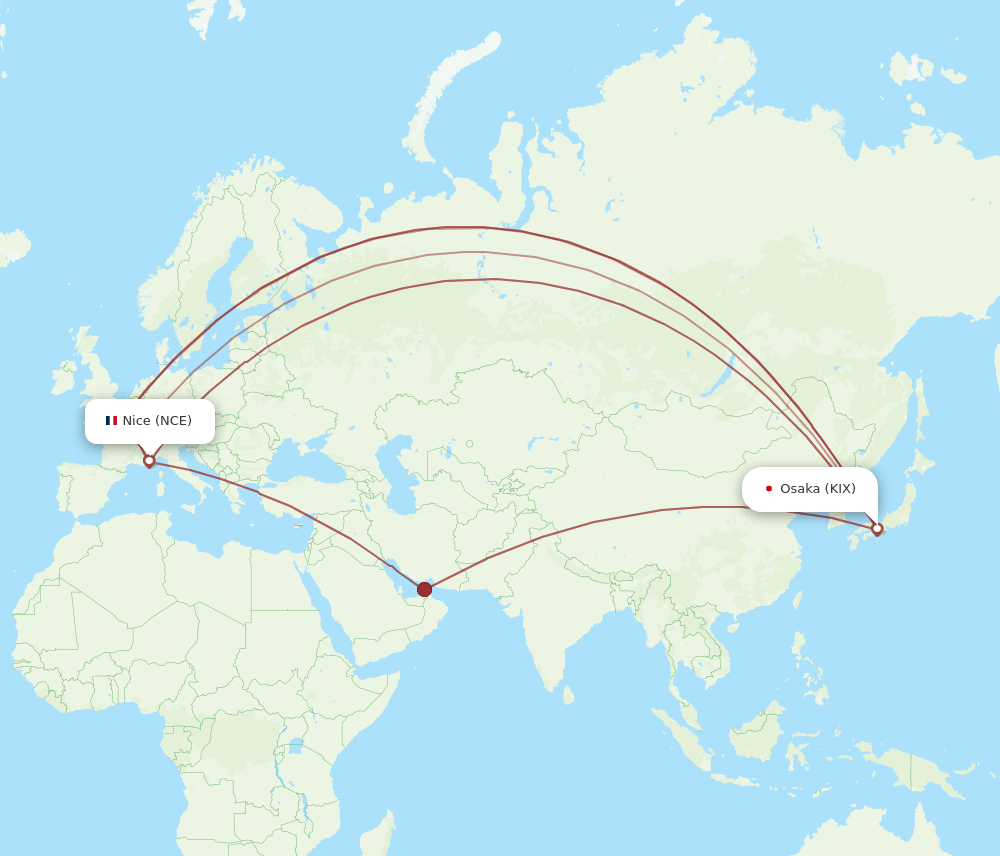 NCE to KIX flights and routes map