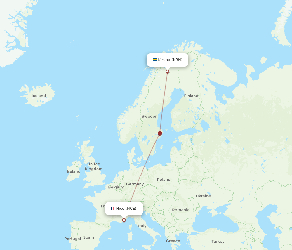 NCE-KRN flight routes