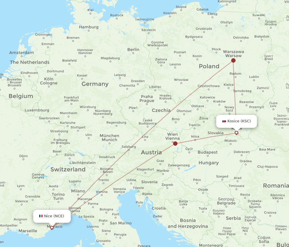 NCE-KSC flight routes