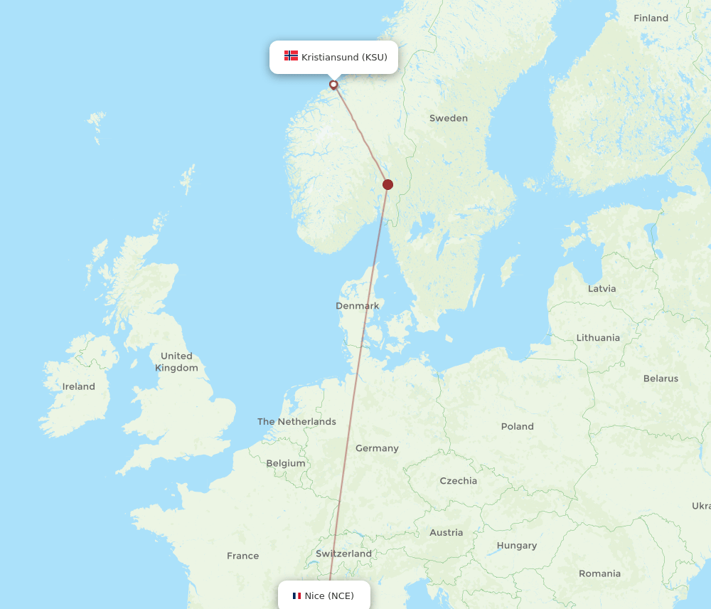 NCE-KSU flight routes