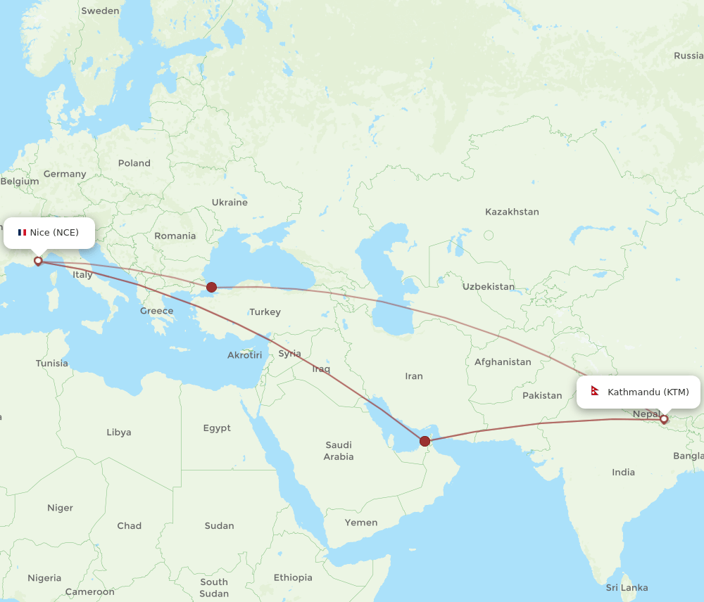 NCE-KTM flight routes