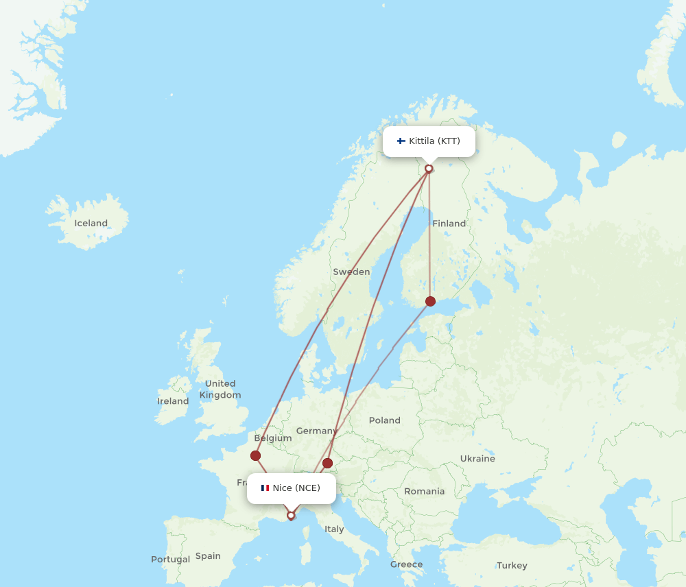 NCE-KTT flight routes