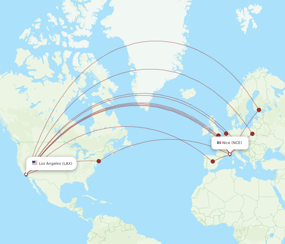NCE to LAX flights and routes map