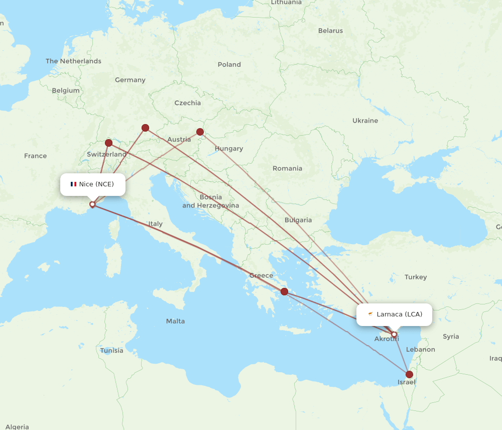 NCE-LCA flight routes