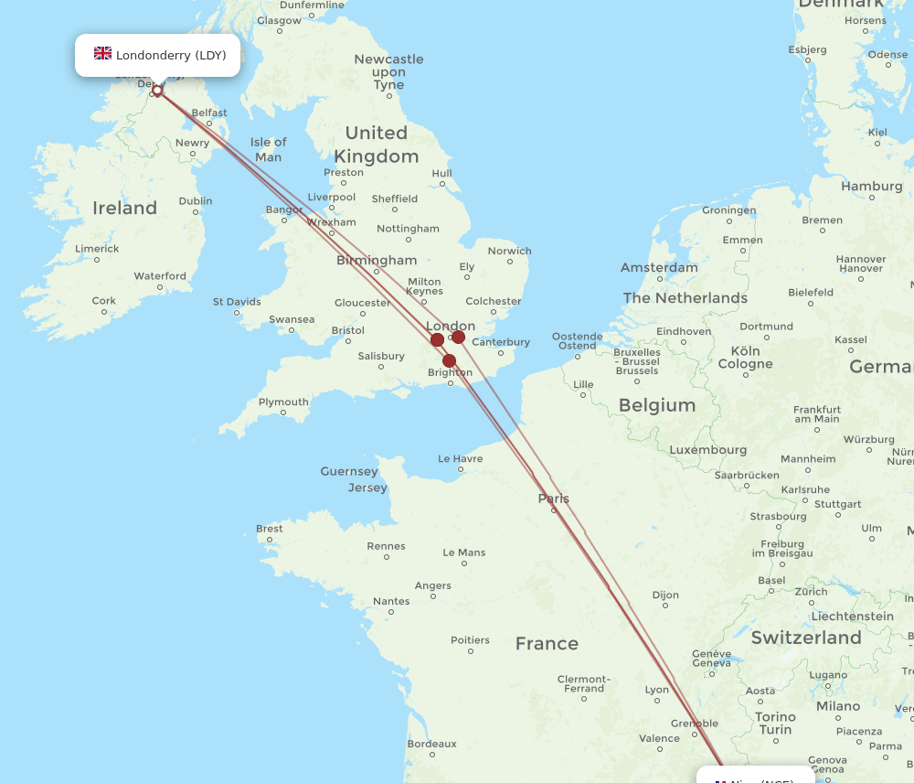 NCE-LDY flight routes