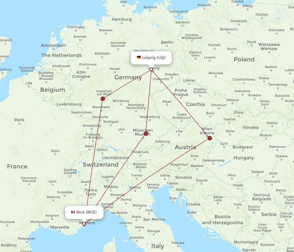 NCE to LEJ flights and routes map