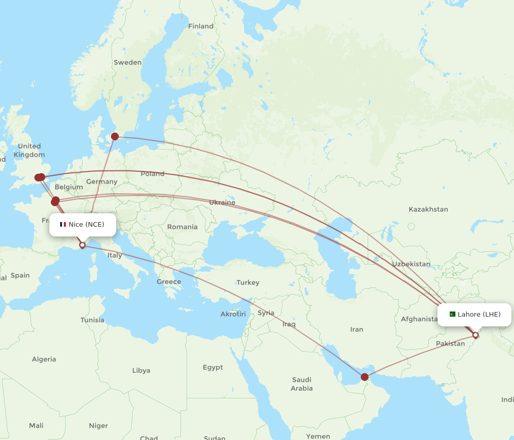 NCE-LHE flight routes