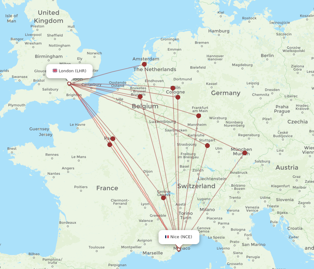 NCE - LHR route map