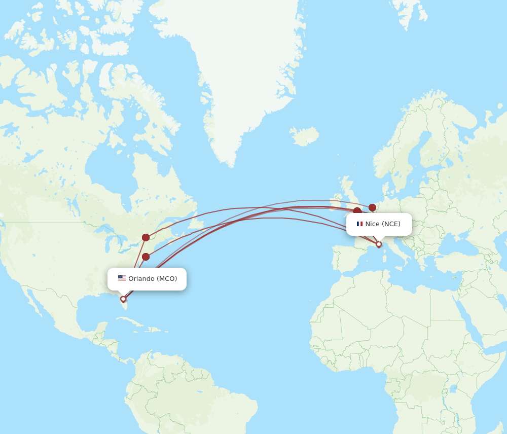 NCE to MCO flights and routes map