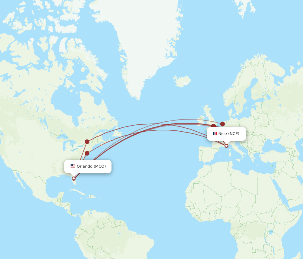 NCE-MCO flight routes