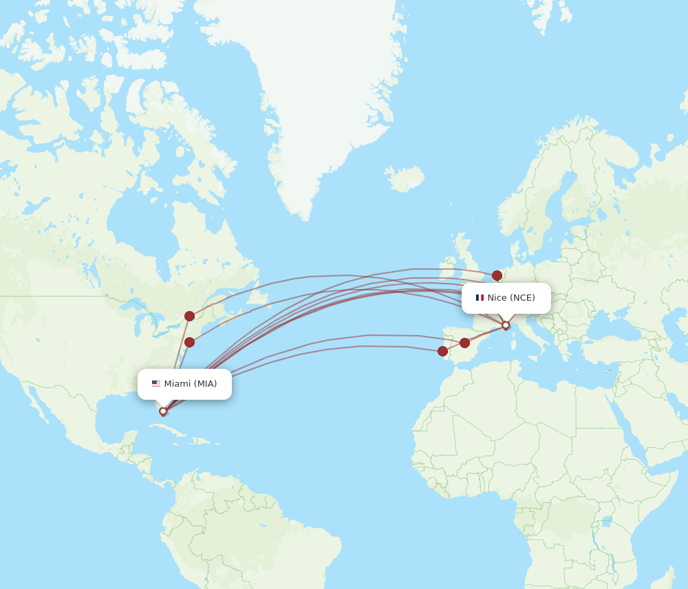 NCE to MIA flights and routes map