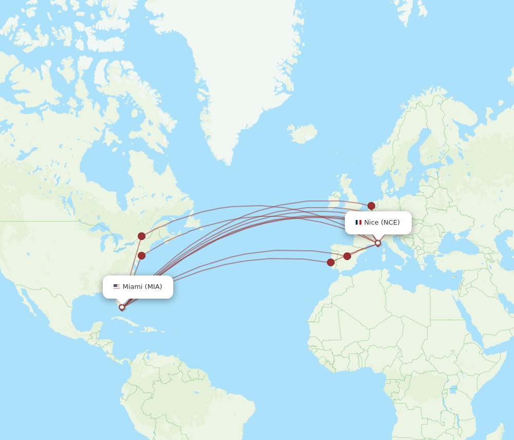 NCE-MIA flight routes