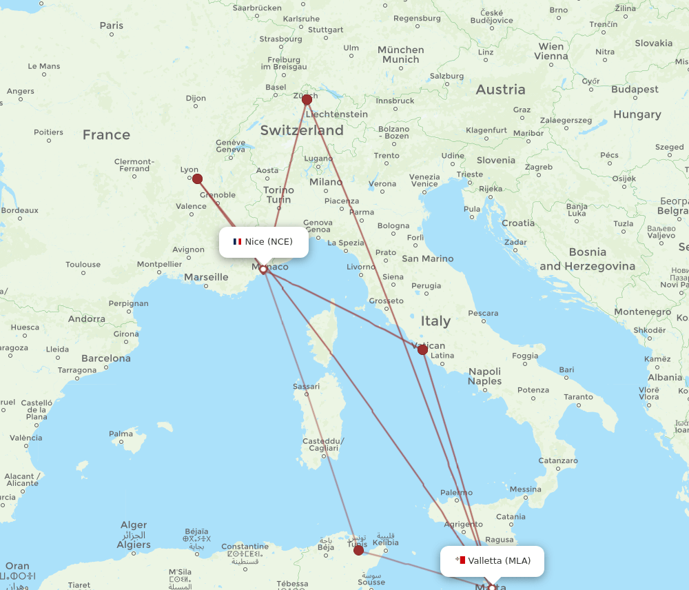 NCE-MLA flight routes