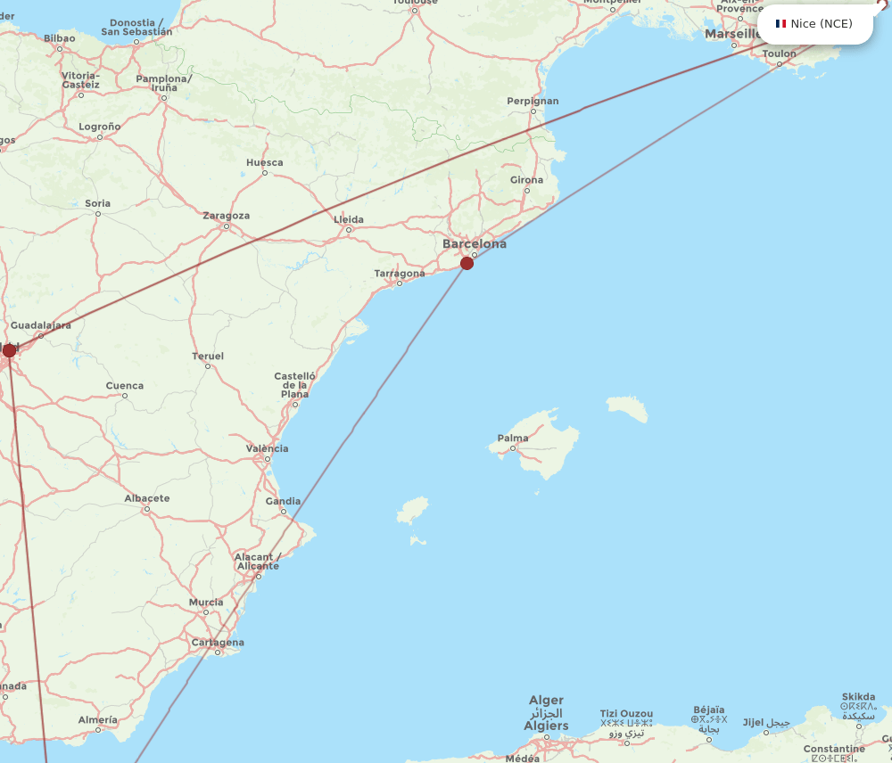 NCE-MLN flight routes