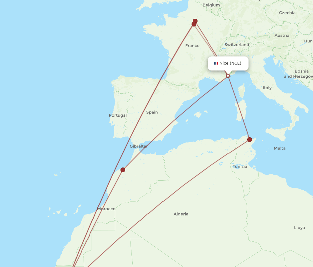 NCE to NKC flights and routes map