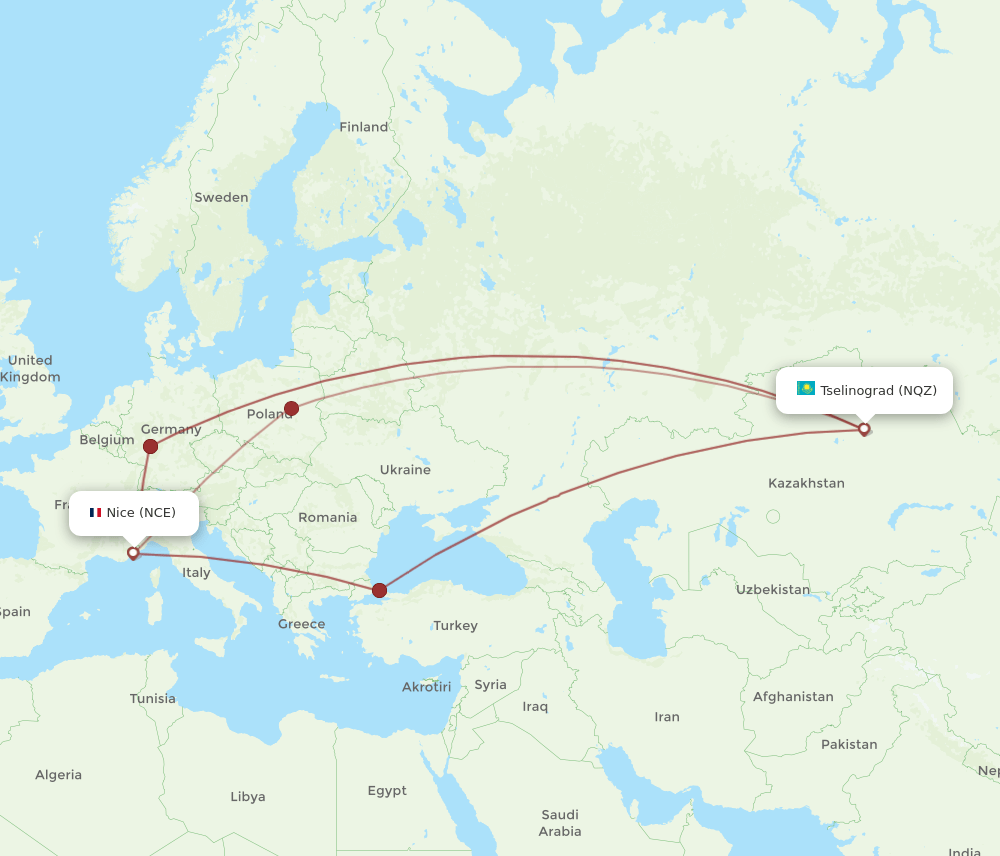 NCE-NQZ flight routes