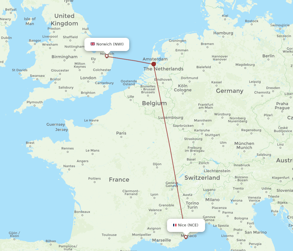 NCE-NWI flight routes