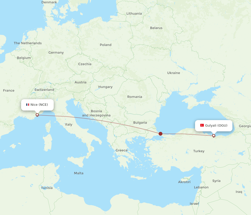 NCE to OGU flights and routes map