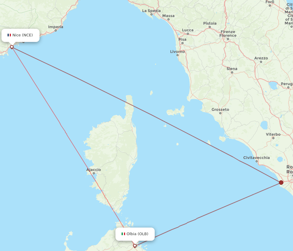 NCE to OLB flights and routes map