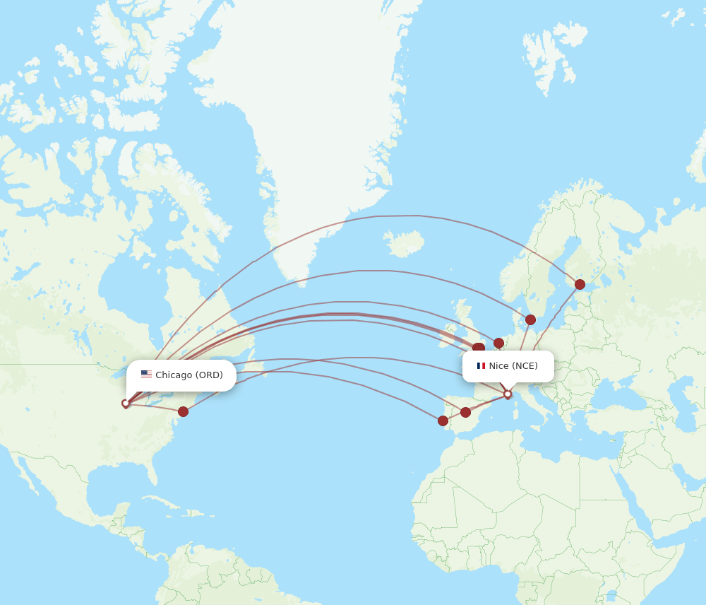 NCE-ORD flight routes