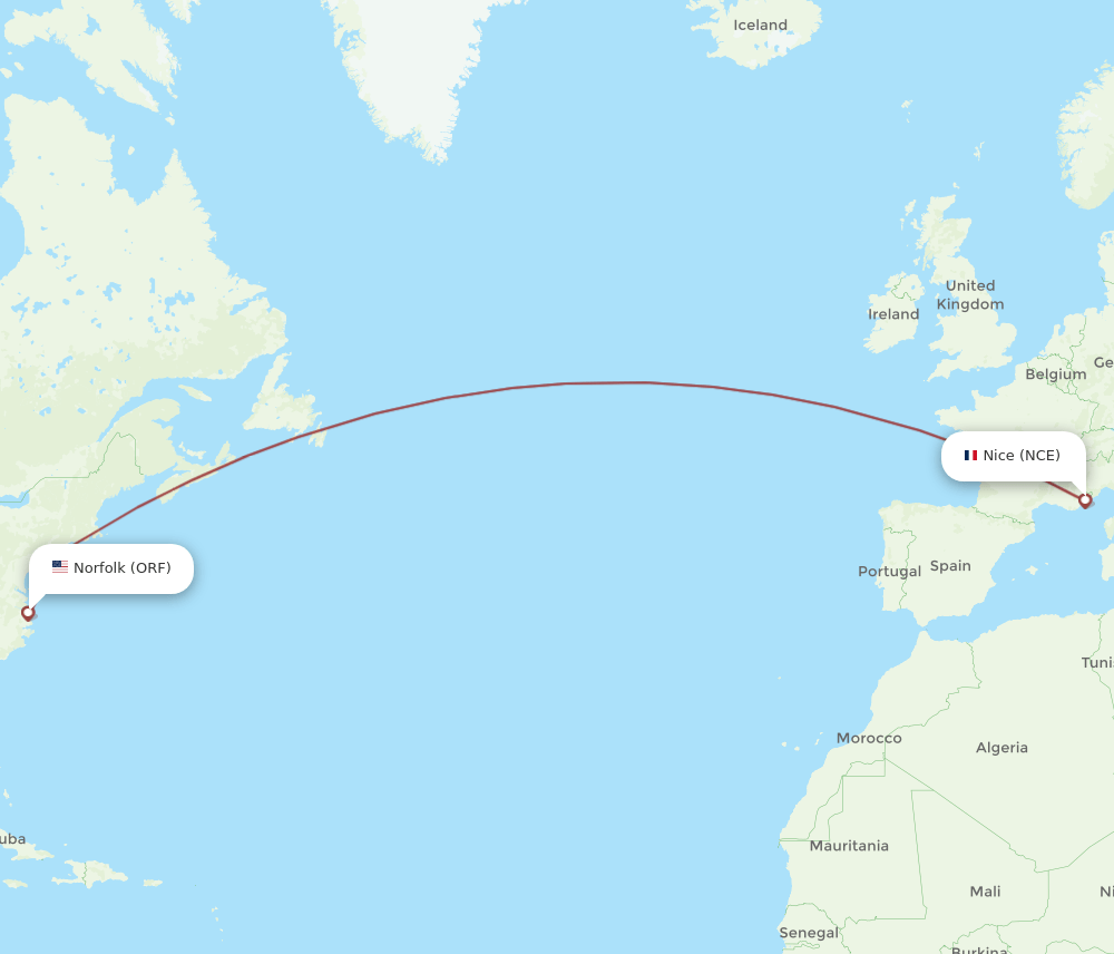 NCE to ORF flights and routes map