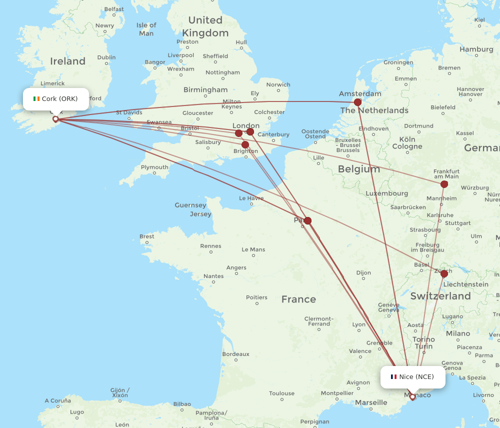 NCE-ORK flight routes