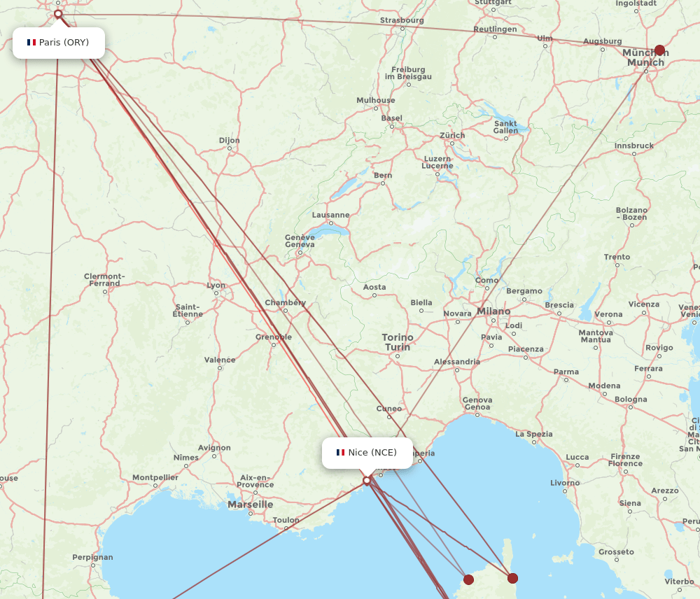 NCE to ORY flights and routes map