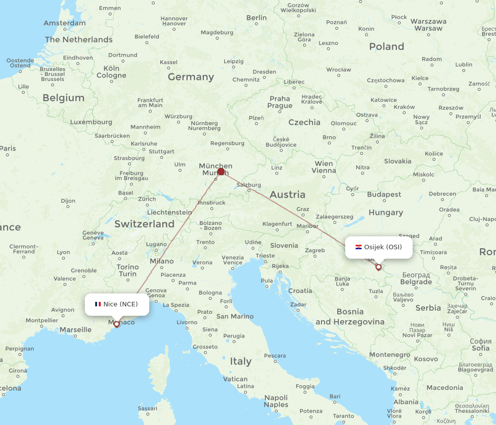 NCE-OSI flight routes
