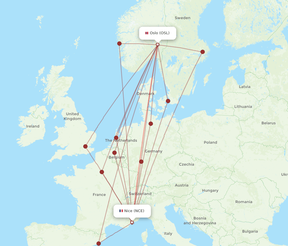 NCE-OSL flight routes